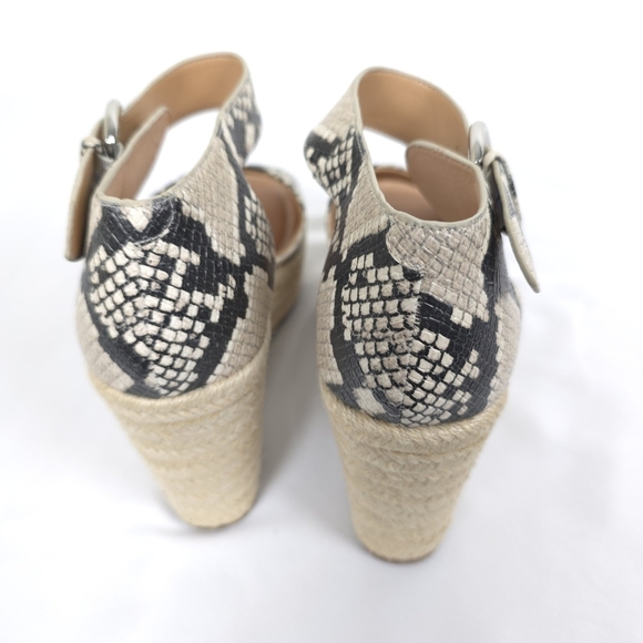 Nine West Sandals Womens 9M Cream Black Faux Snakeskin Platform Wedge Shoes - Picture 3 of 9